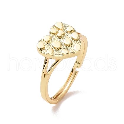 Brass Heart Adjustable Ring for Valentine's Day RJEW-P034-09G-1