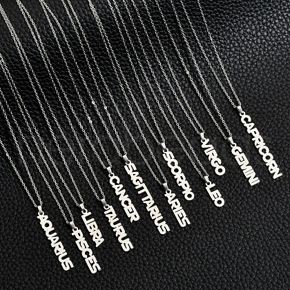 12Pcs 12 Styles 304 Stainless Steel Word Constellation Pendant Necklaces FS-WGAAB2A-14-1