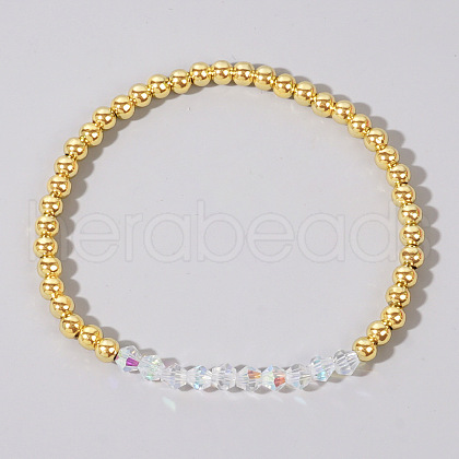 Colorful Birthstone Faceted Bicone & Brass Beaded Stretch Bracelets for Women RJ7989-6-1