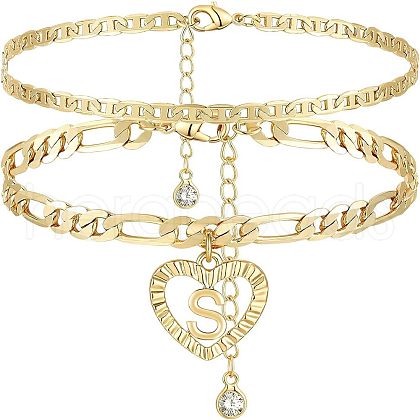 2Pcs Heart 201 Stainless Steel with Rhinestone Anklets FS-WG32213-19-1