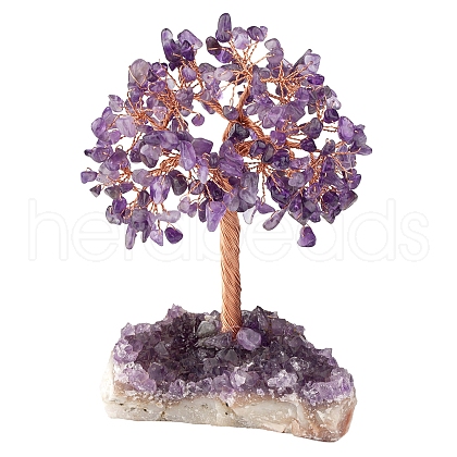 Natural Amethyst Chips Tree of Life Decorations DJEW-PW0013-44G-1