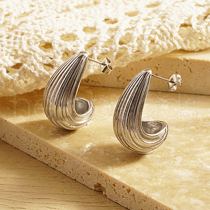 Stainless Steel Textured Teardrop Stud Earrings PU5820-2-1