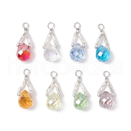 Transparent Glass Beads with Electroplate Non-magnetic Synthetic Hematite Beads and Glass Twisted Bugle Beads and Eco-Friendly Copper Wire Pendants PALLOY-JF03618-02-1