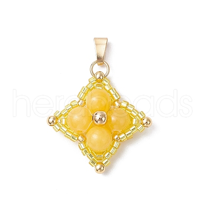 Dyed Natural Yellow Jade & Glass Seed Beaded Star Pendants PALLOY-MZ00692-05-1