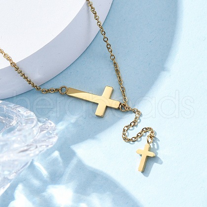 304 Stainless Steel Cross Pendant Necklaces for Women NJEW-Z065-05G-1