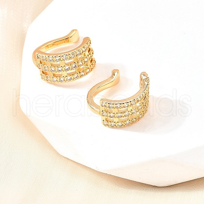 Brass Micro Pave Clear Cubic Zirconia Cuff Earrings EJEW-F370-07G-1