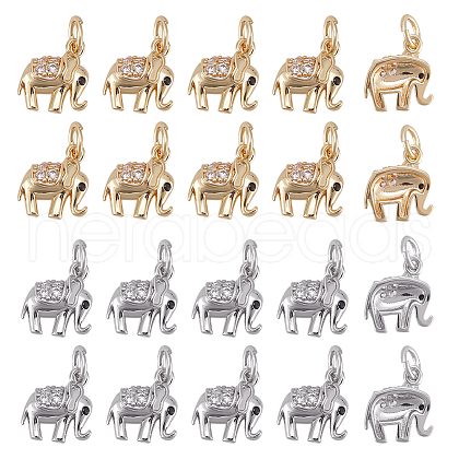DICOSMETIC 20Pcs 2 Colors Brass Micro Pave Clear Cubic Zirconia Charms ZIRC-DC0001-03-1