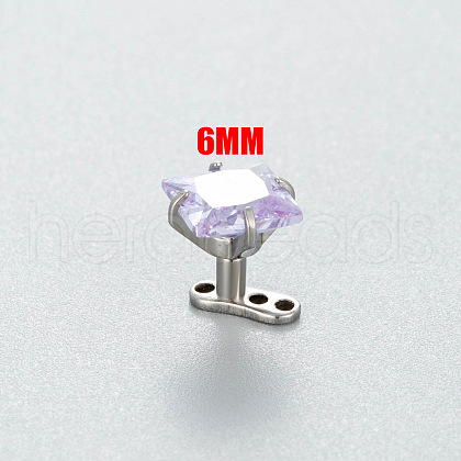 Stainless Steel Cubic Zirconia Square Dermal Anchor Base/Top for Women Men WG87C2F-08-1
