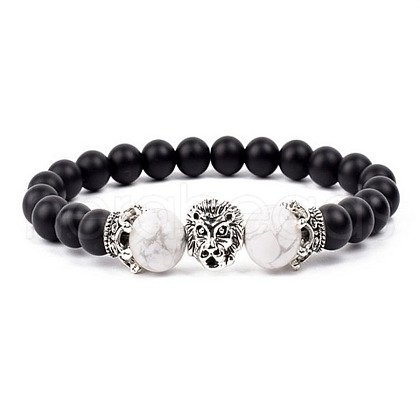 Natural Frosted Stone Round Beads Stretch Bracelets QM6104-14-1