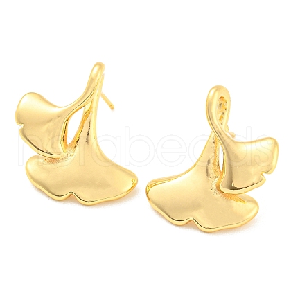 Rack Plating Brass Gingko Leaf Dangle Stud Earrings EJEW-A028-21G-1