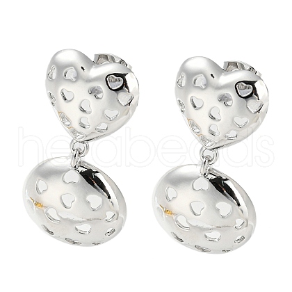 Hollow Heart Brass Dangle Stud Earrings EJEW-Q785-15P-1