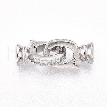 925 Sterling Silver Micro Pave Clear Cubic Zirconia Fold Over Clasps STER-T008-04P-1
