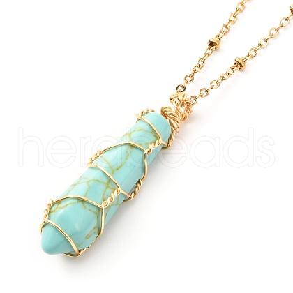 Double Pointed Synthetic Turquoise Pendant Necklace NJEW-JN03720-01-1