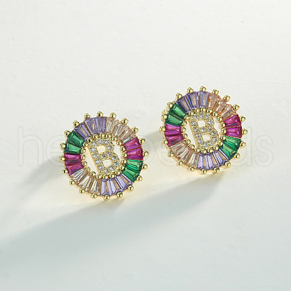 Brass Colorful Cubic Zirconia Stud Earrings WG39B88-02-1