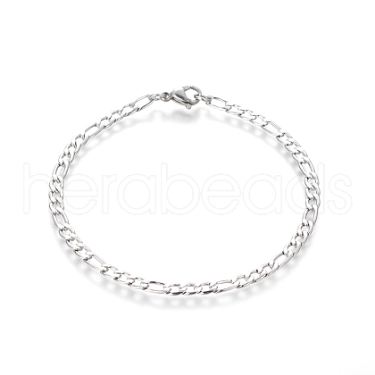304 Stainless Steel Figaro Chain Bracelets BJEW-E369-07P-1
