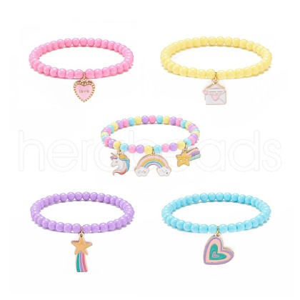 5Pcs 5 Style Candy Color Acrylic Round Beaded Stretch Bracelets Set BJEW-JB08675-1