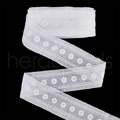 Cotton Flower Pattern Embroidery Lace Ribbon OCOR-WH0078-166-1