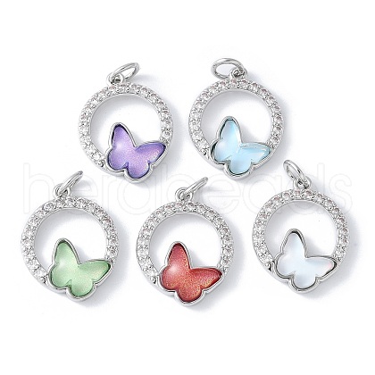 Brass Micro Pave Cubic Zirconia and Glass Pendants KK-F892-50P-1