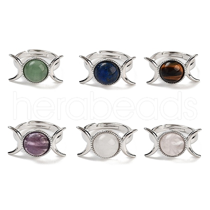 Natural Gemstone Adjustable Rings RJEW-K271-01P-1