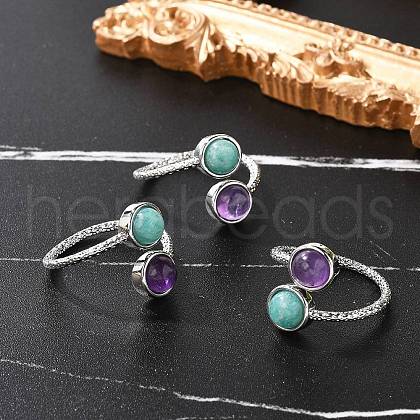 Natural Amethyst & Amazonite Finger Rings RJEW-A068-03P-02-1