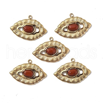 PVD Vacuum Plating 201 Stainless Steel Natural Natural Red Jasper Pendants STAS-C064-VC911-1
