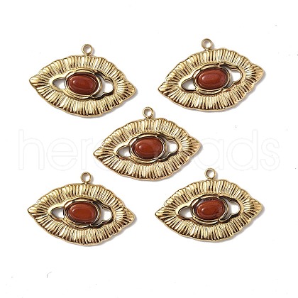 Vacuum Plating 201 Stainless Steel Natural Natural Red Jasper Pendants STAS-C064-VC911-1