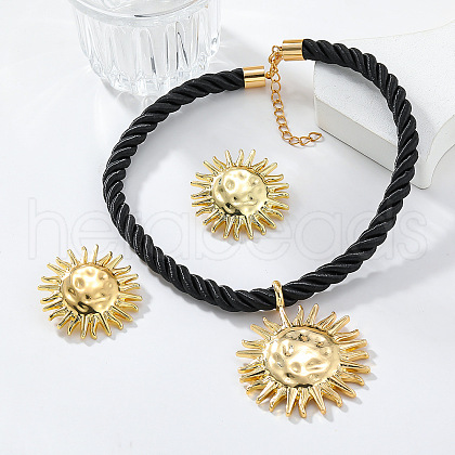 Sun Alloy with Polyester Cord Pendant Necklace & Stud Earrings Sets FS-WG0CA25-02-1