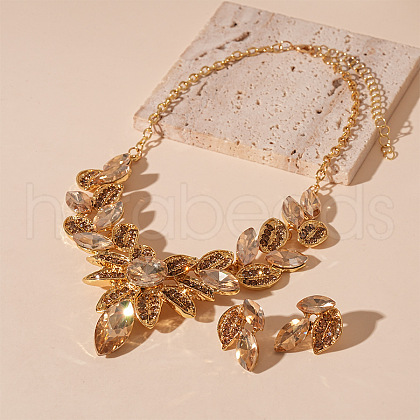 Fashionable Leaf Alloy Rhinestone Stud Earrings & Bib Necklaces Sets for Women FS-WG2624D-01-1
