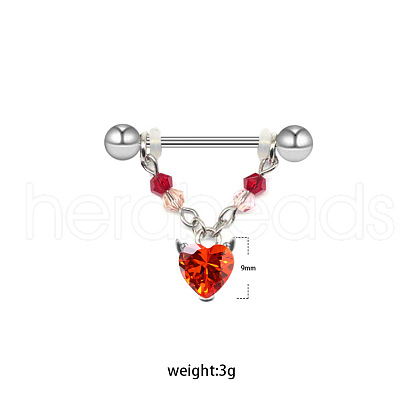 316L Stainless Steel Ruby Rhinestone Heart Nipple Stirrup WGF1FC0-05-1