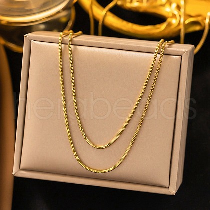 1.5MM 304 Stainless Steel Round Snake Chain Double Layer Necklaces for Women Men NJEW-Q028-02G-1