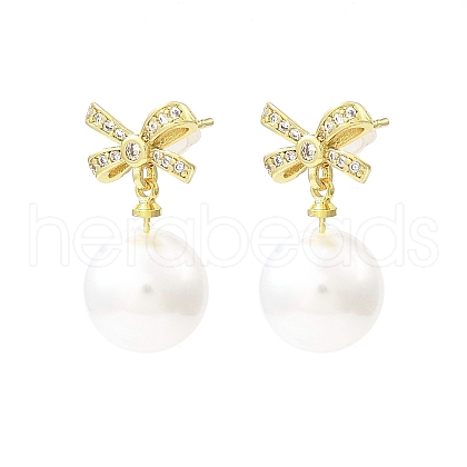 Bowknot Brass Micro Pave Cubic Zirconia Stud Earrings EJEW-L270-010G-1