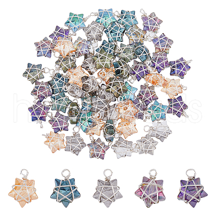 SUPERFINDINGS 60Pcs Wire Wrapped Electroplate Glass Pendants PALLOY-FH0008-76B-1
