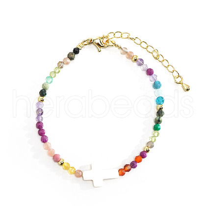 Bohemian Brass Cross Shell Gemstone Beaded Bracelets TZ7281-1