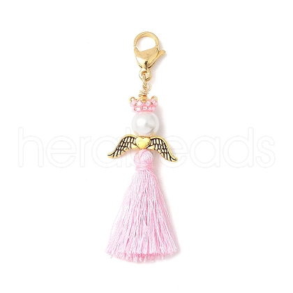 Angel Glass Pearl & MIYUKI Seed Beaded & Polycotton Tassel Pendant Decorations HJEW-MZ00197-03-1