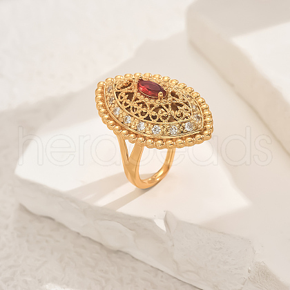 Geometric Hollow Brass Micro Pave Adjustable Finger Rings for Women XZ3446-1-1