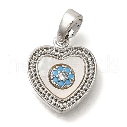 Brass Micro Pave Cubic Zirconia and Shell Pendants KK-K388-77P-02-1