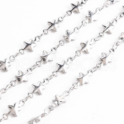 Non-Tarnish 201 Stainless Steel Star & Oval Link Chains STAS-N092-107-1