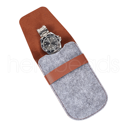 Portable PU Leather & Felt Single Watch Pouch Storage Bags ABAG-WH0248-501B-1