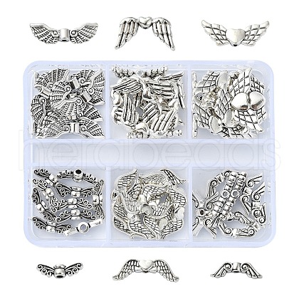 60Pcs 6 Styles Tibetan Style Alloy Wing Beads TIBEB-YW0001-25-1