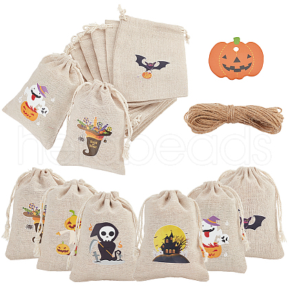 BENECREAT 36Pcs 6 Styles Halloween Cotton Cloth Storage Pouches ABAG-BC0001-52-1