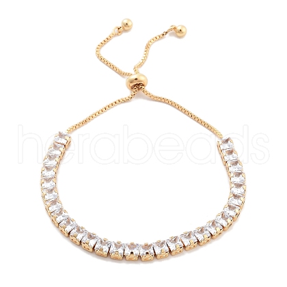Brass Pave Clear Cubic Zirconia Square Box Chain Slider Bracelets BJEW-YWC0002-10B-G-1