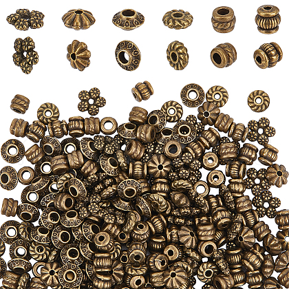  300Pcs 6 Styles Tibetan Style Alloy Spacer Beads FIND-PH0020-41AB-1