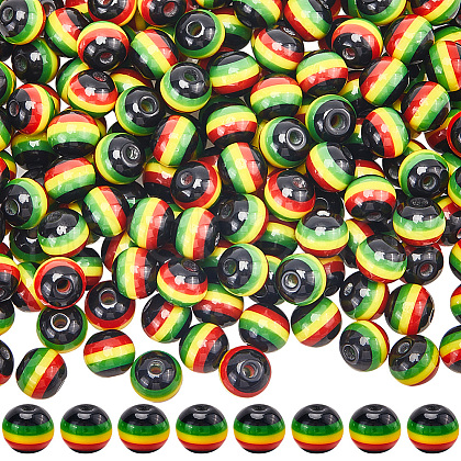SOFPLATE 200Pcs Ghana Jamaica Reggae Stripe Resin Beads RESI-SP0001-05-1