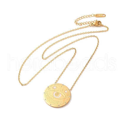 304 Stainless Steel Flat Round Pandant Necklace for Women NJEW-O126-01G-01-1