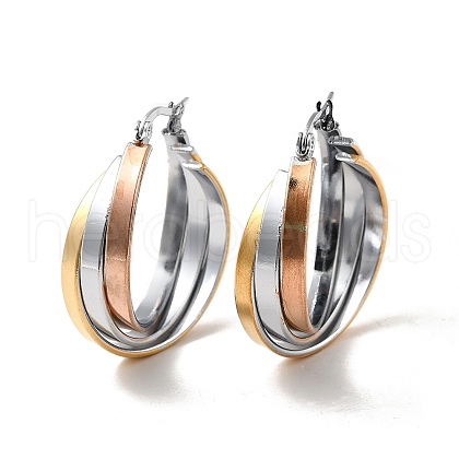 Three Tone Twist Ring 304 Stainless Steel Hoop Earrings for Women EJEW-I272-04-1