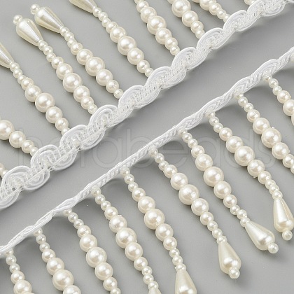 Polyester & Imitation Pearl Beaded Tassel Ribbon OCOR-WH0080-26A-1