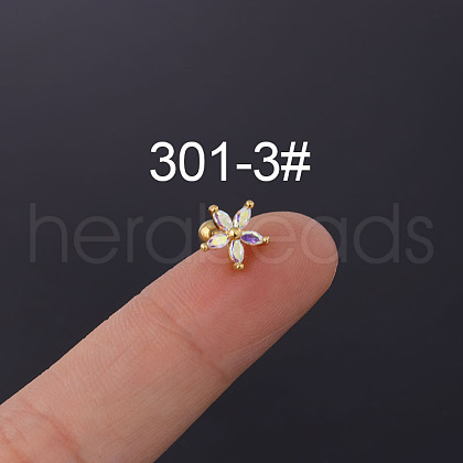 Flower 316L Surgical Stainless Steel Micro Pave Cubic Zirconia Cartilage Earrings WGAF33A-03-1