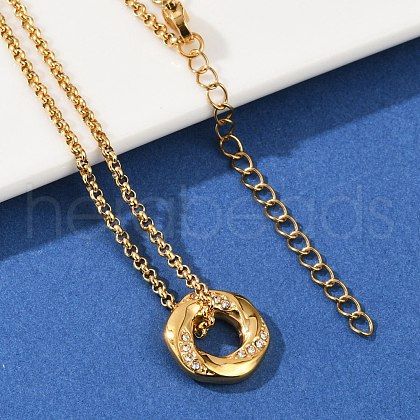 304 Stainless Steel Crystal Rhinestone Hexagon Pendant Necklaces for Women NJEW-F339-04G-1