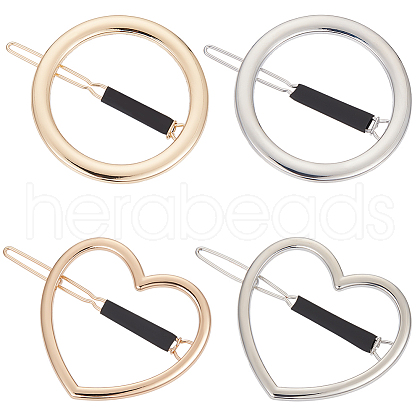 MAKERER 4Pcs 4 Style Alloy Hollow Heart & Ring Hair Pin PHAR-GO0001-01-1