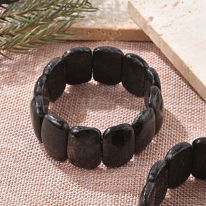 Natural Black Moonstone Beads Rectangle Beaded Stretch Bracelet BJEW-Q012-01A-1